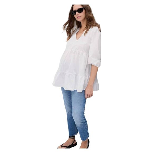 GAP NEW TAGS Maternity White Tiered Blouse Size Small - Picture 2 of 9